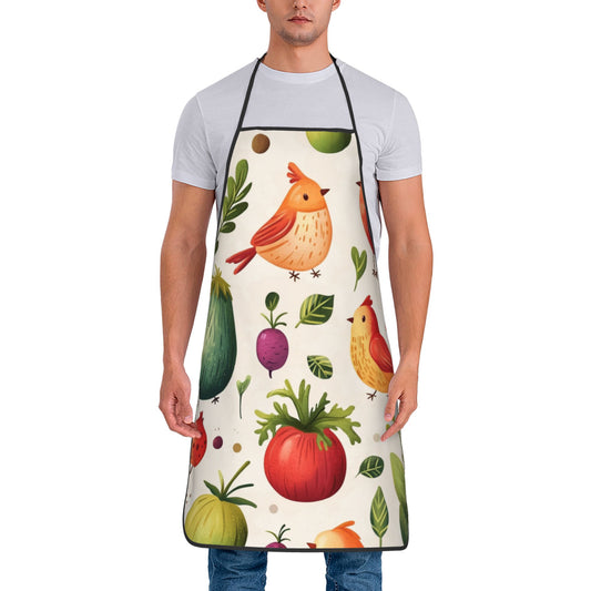 Cute Birds and Vegetables Apron – Waterproof Cooking Apron for Adults, Adjustable Kitchen Apron for Baking, BBQ & Cleaning