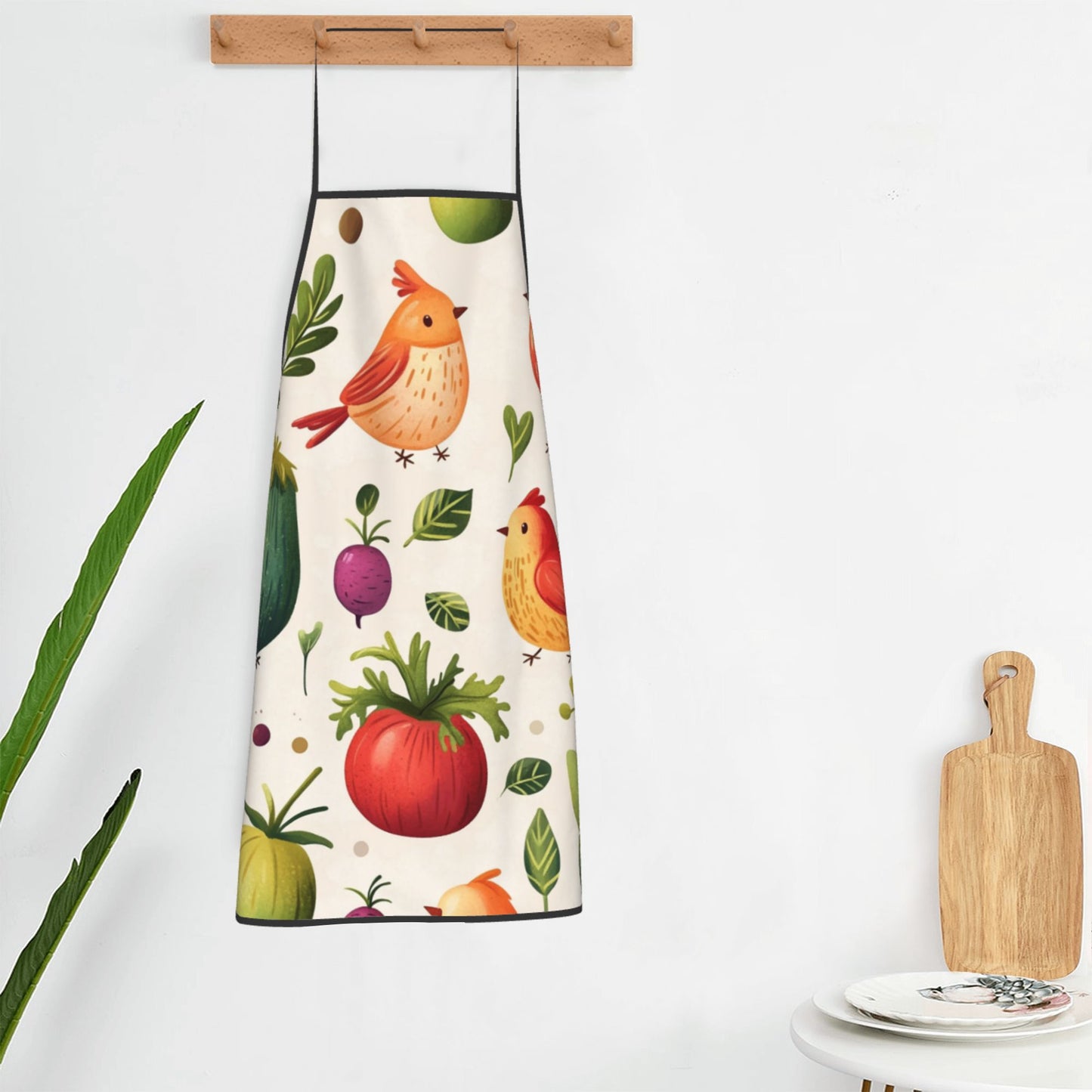 Cute Birds and Vegetables Apron – Waterproof Cooking Apron for Adults, Adjustable Kitchen Apron for Baking, BBQ & Cleaning