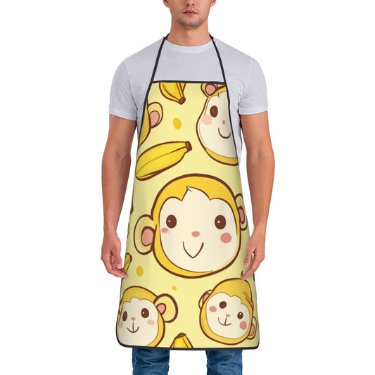 Cute Monkey & Banana Print Apron – Waterproof Adjustable Kitchen Apron for Cooking, Baking, BBQ & Cleaning (Unisex)