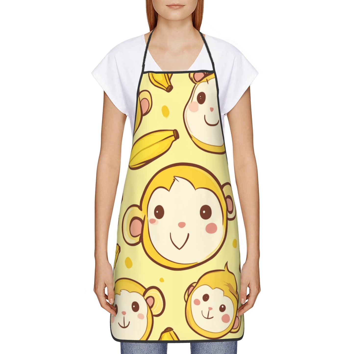 Cute Monkey & Banana Print Apron – Waterproof Adjustable Kitchen Apron for Cooking, Baking, BBQ & Cleaning (Unisex)