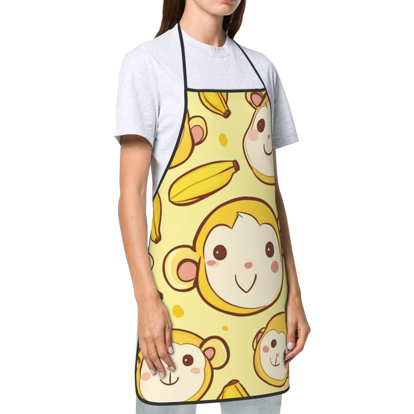 Cute Monkey & Banana Print Apron – Waterproof Adjustable Kitchen Apron for Cooking, Baking, BBQ & Cleaning (Unisex)