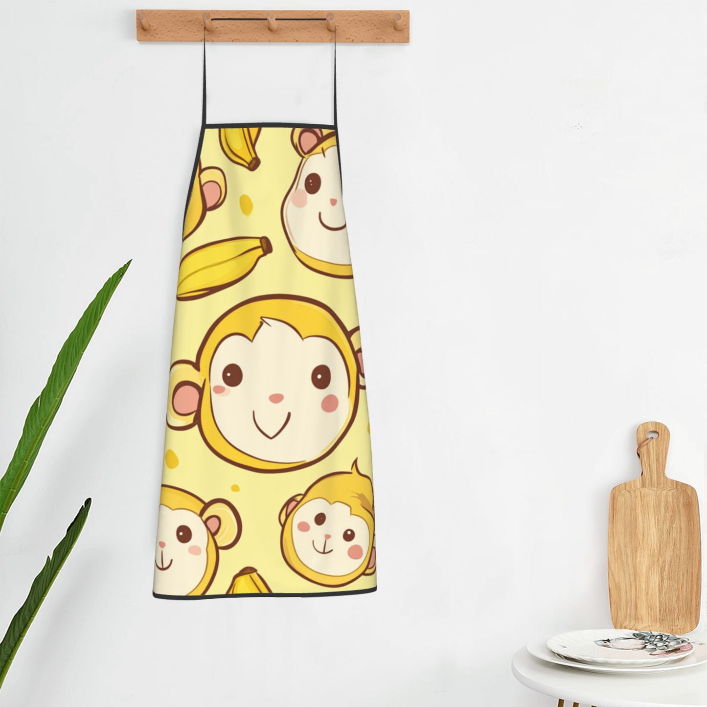 Cute Monkey & Banana Print Apron – Waterproof Adjustable Kitchen Apron for Cooking, Baking, BBQ & Cleaning (Unisex)