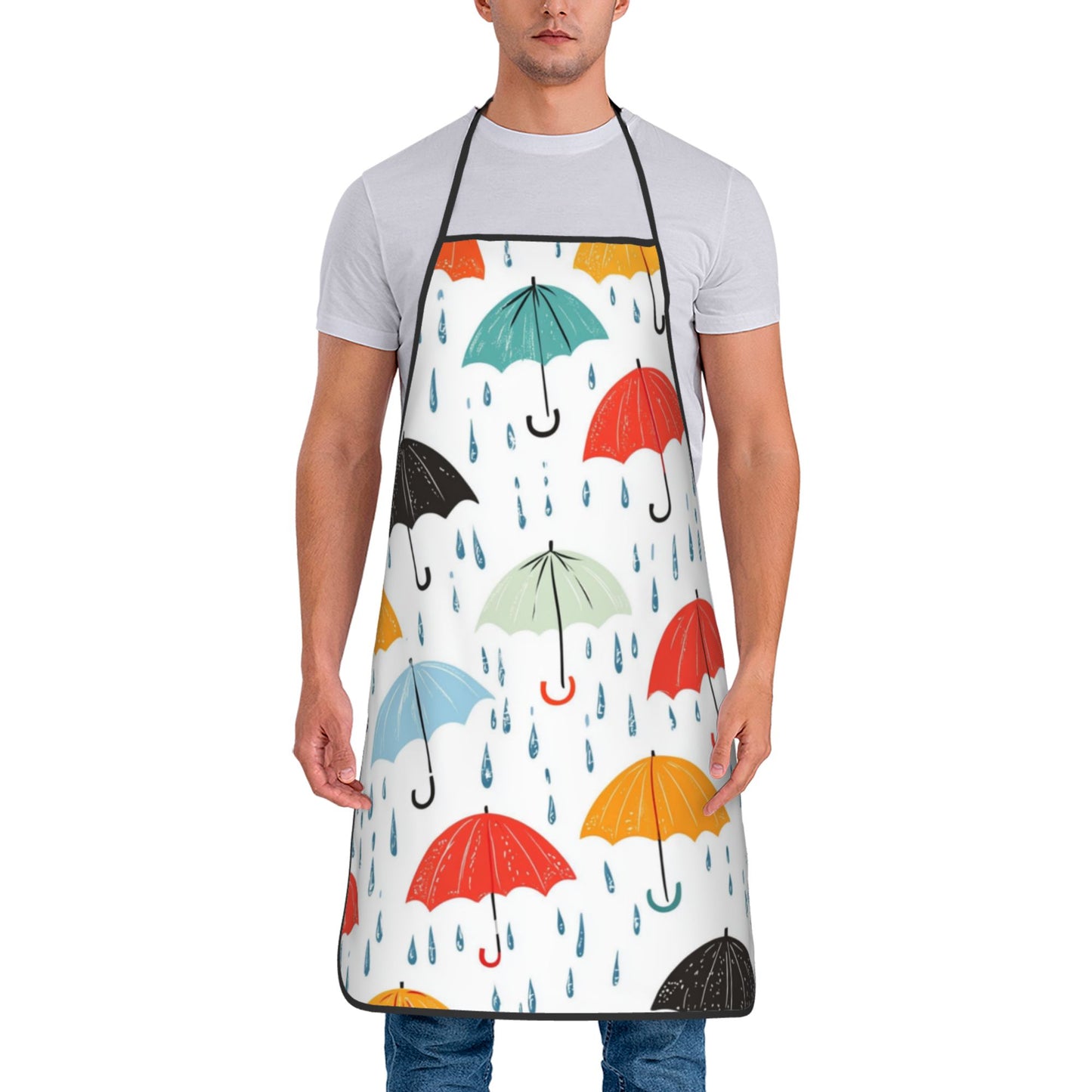 Colorful Umbrella Pattern Apron – Waterproof Oil-Resistant Cooking Apron for Baking, BBQ, Gardening & Crafts (Unisex, Adult Size)