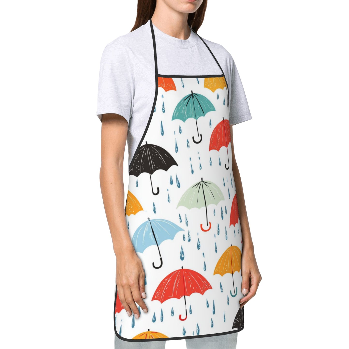 Colorful Umbrella Pattern Apron – Waterproof Oil-Resistant Cooking Apron for Baking, BBQ, Gardening & Crafts (Unisex, Adult Size)