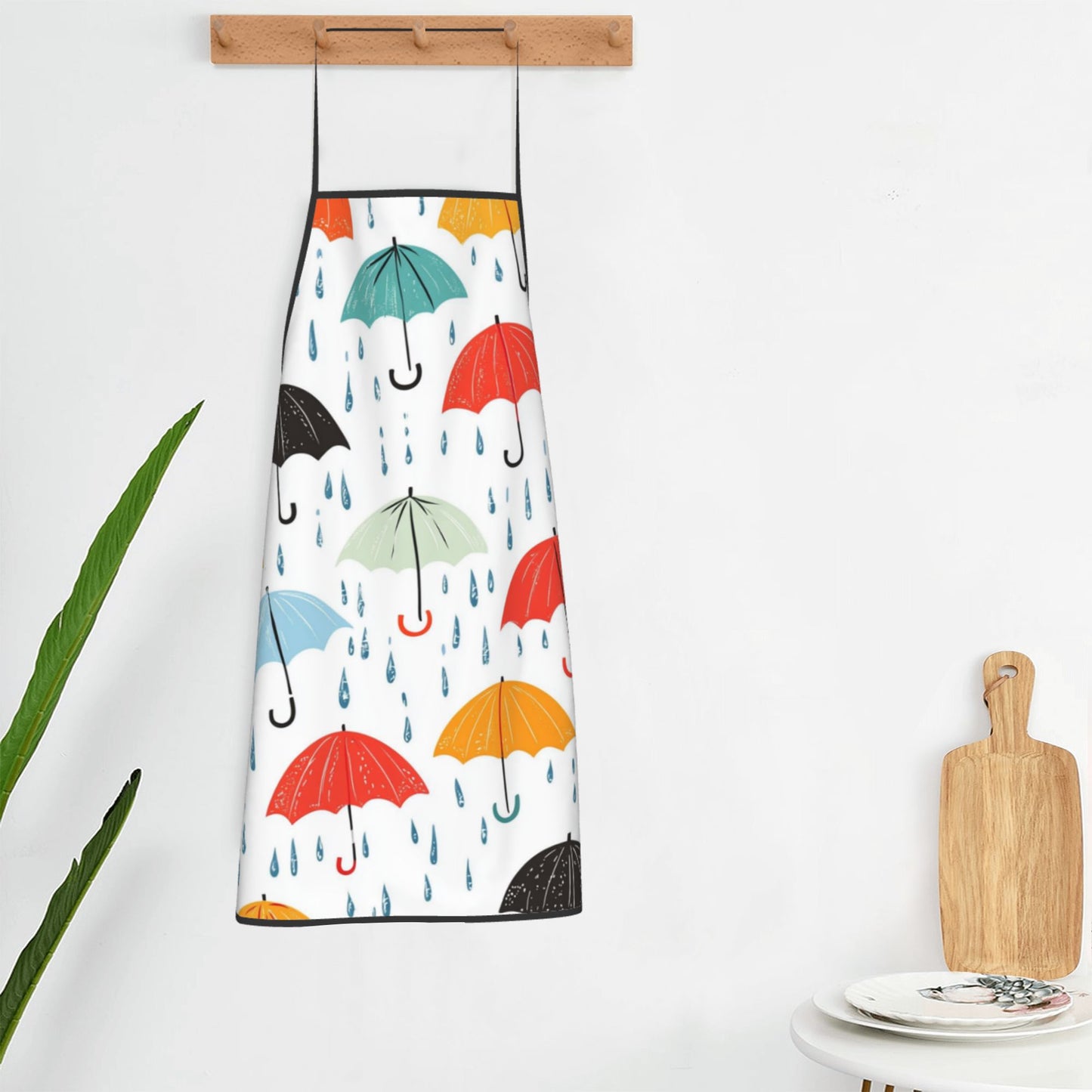 Colorful Umbrella Pattern Apron – Waterproof Oil-Resistant Cooking Apron for Baking, BBQ, Gardening & Crafts (Unisex, Adult Size)