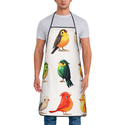 Colorful Birds Pattern Apron – Waterproof Adjustable Polyester Apron for Cooking, Baking, BBQ, Gardening & More (Unisex, Adult Size)
