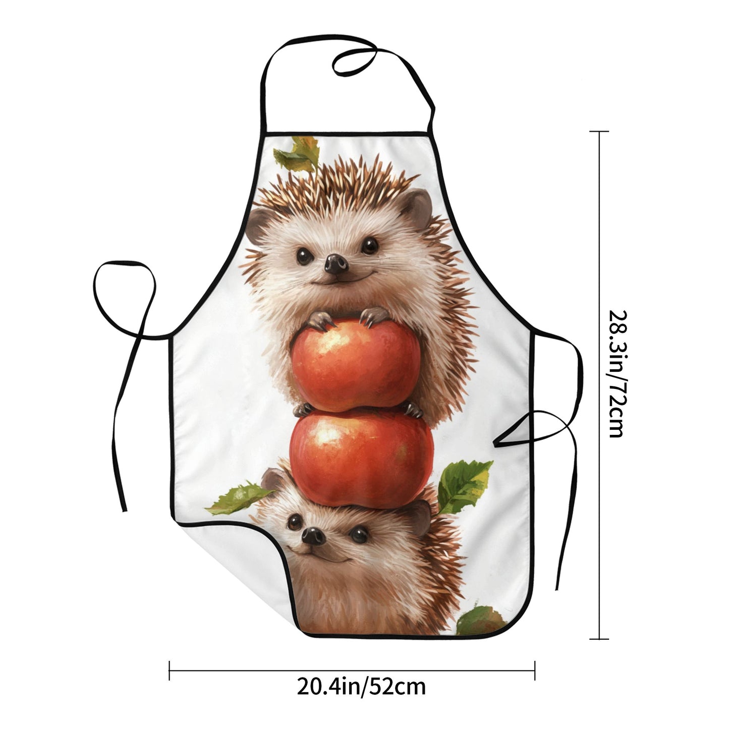 Cute Hedgehog & Apple Pattern Adjustable Apron – Waterproof Cooking Apron for Baking, Grilling, and Kitchen Use