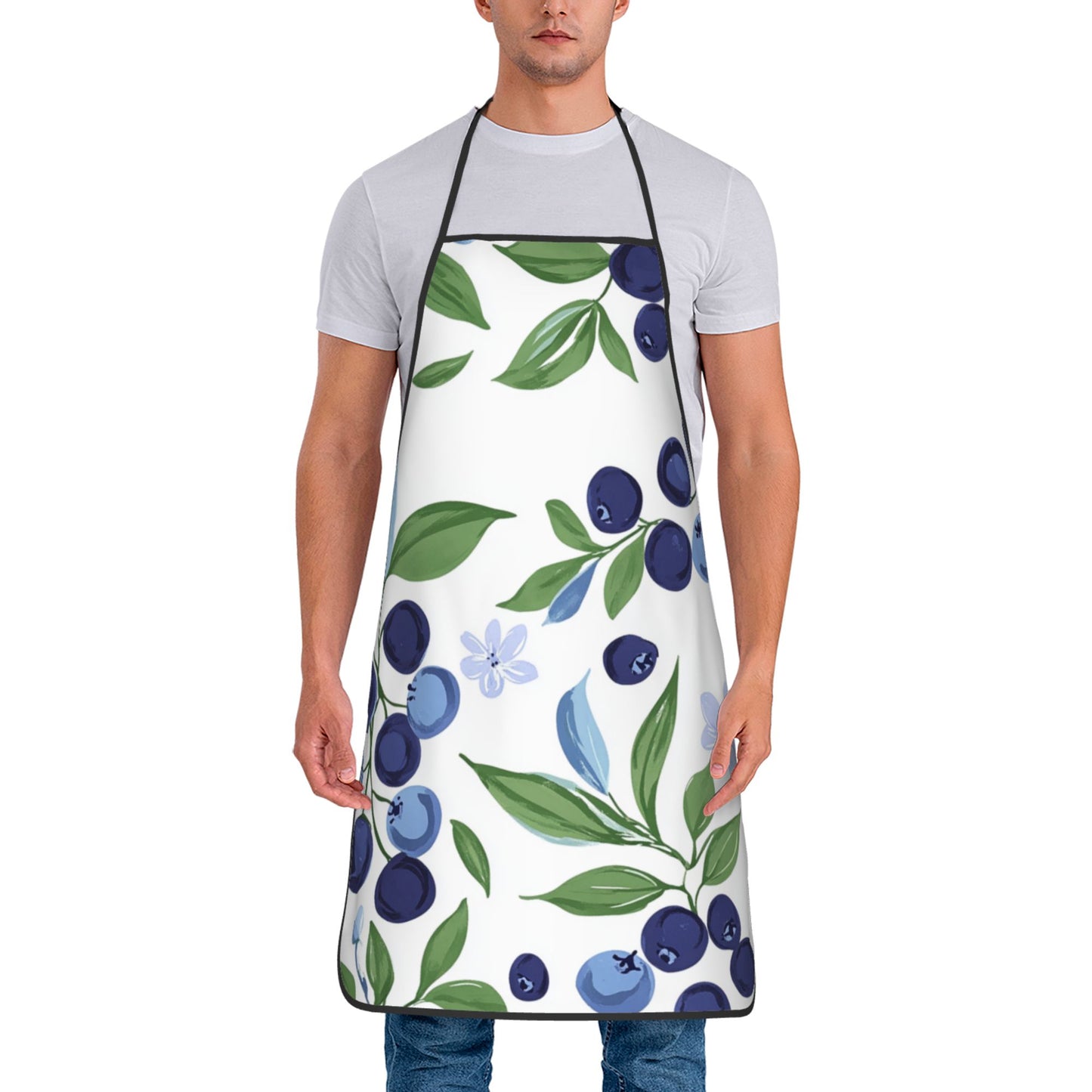 Blueberry Pattern Apron – Adjustable Waterproof Kitchen Apron for Cooking, Baking, and Crafting, Unisex 28.3"x20.4"