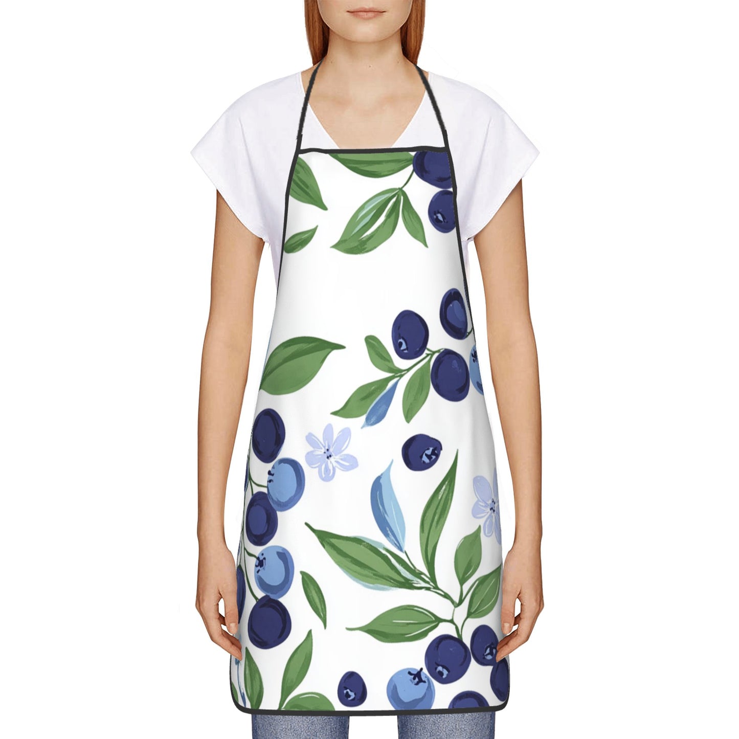 Blueberry Pattern Apron – Adjustable Waterproof Kitchen Apron for Cooking, Baking, and Crafting, Unisex 28.3"x20.4"