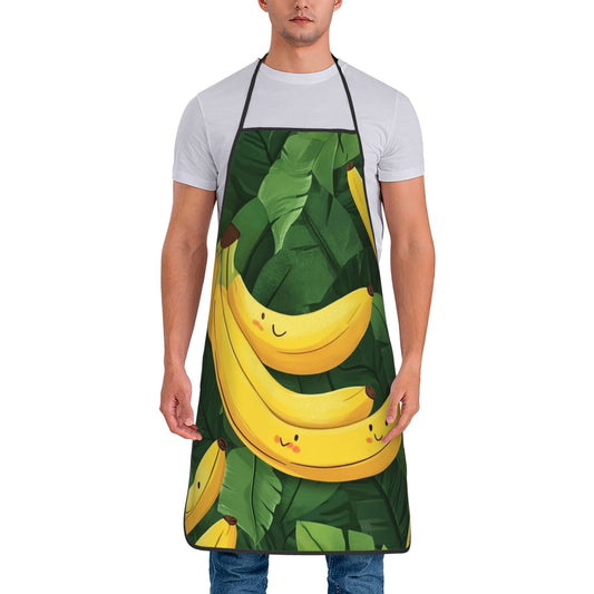 Cute Banana Print Apron – Adjustable Waterproof Kitchen Apron for Cooking, Baking, and BBQ, Unisex 28.3"x20.4"