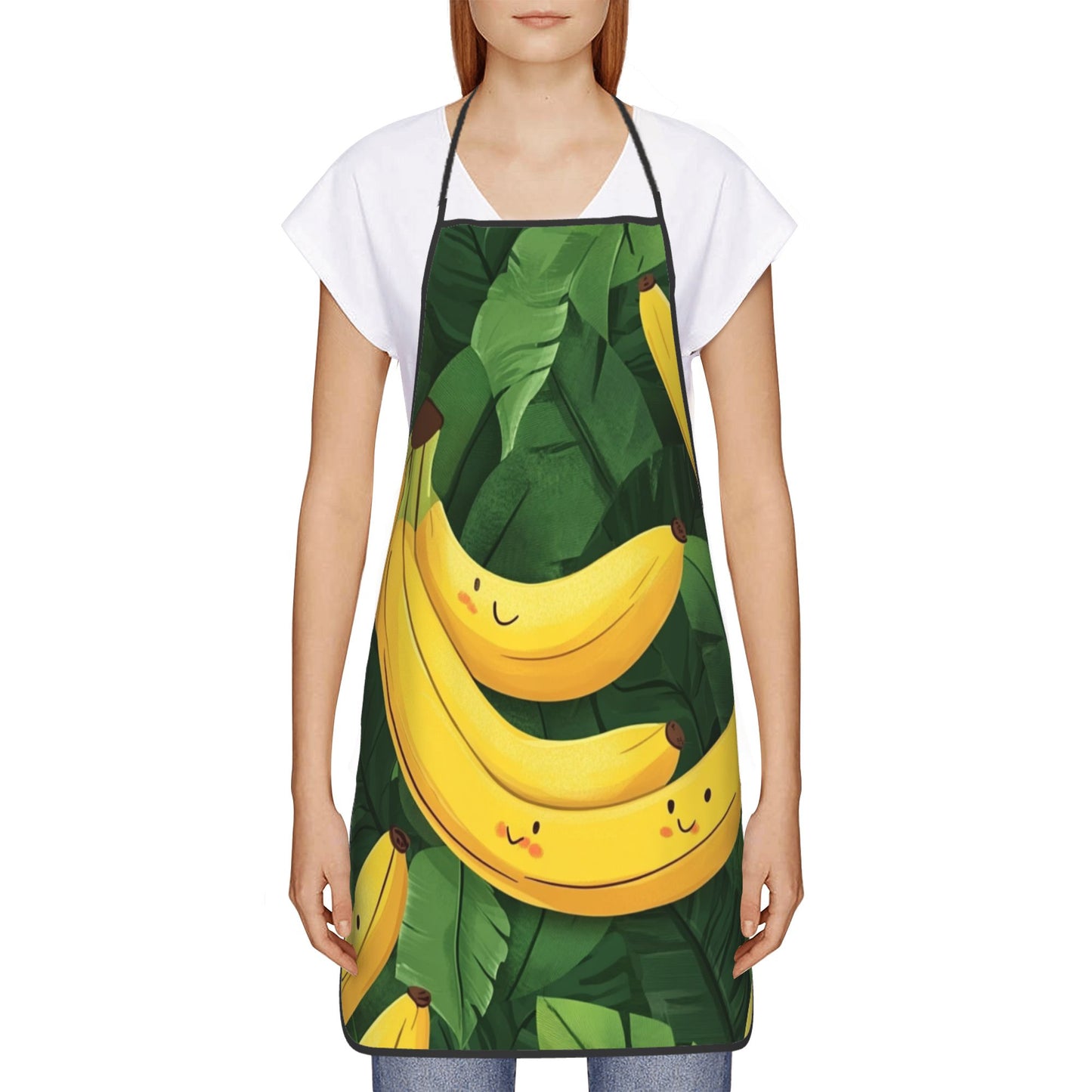 Cute Banana Print Apron – Adjustable Waterproof Kitchen Apron for Cooking, Baking, and BBQ, Unisex 28.3"x20.4"