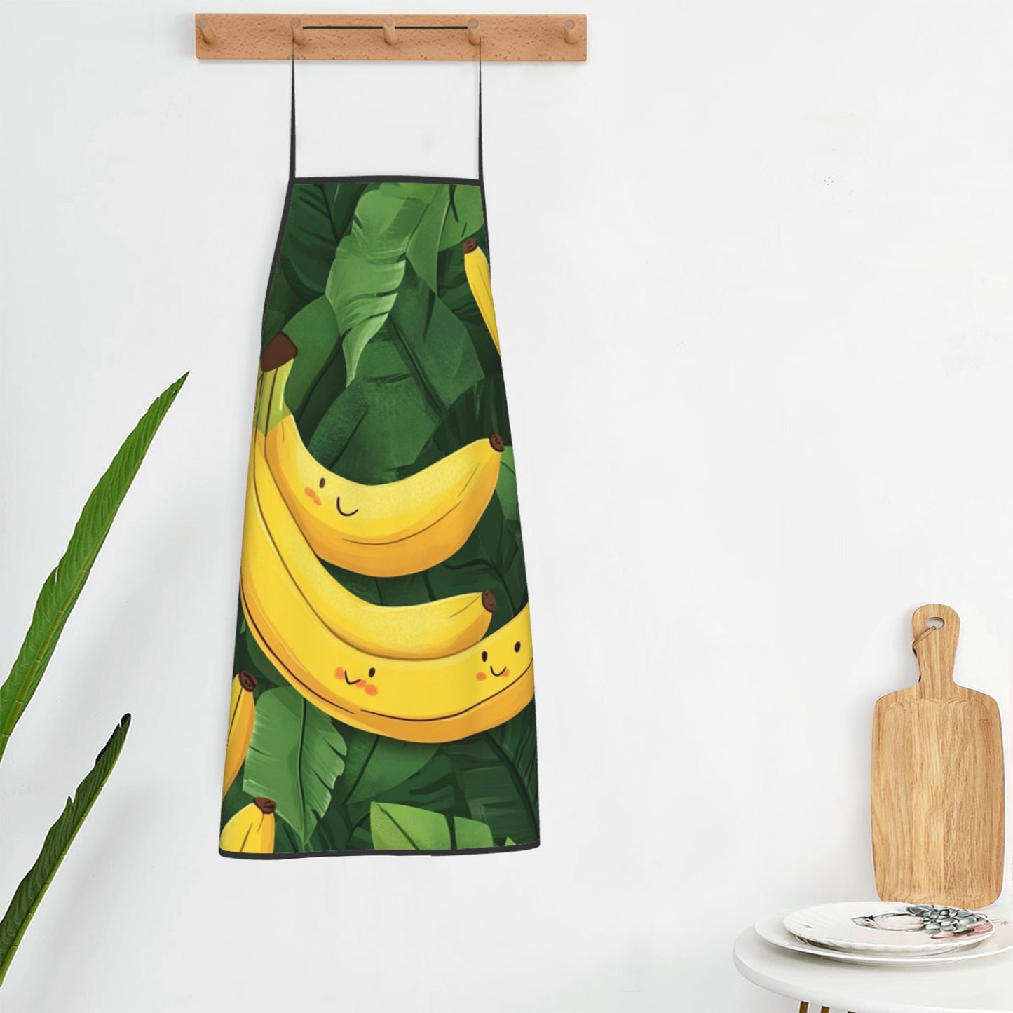 Cute Banana Print Apron – Adjustable Waterproof Kitchen Apron for Cooking, Baking, and BBQ, Unisex 28.3"x20.4"