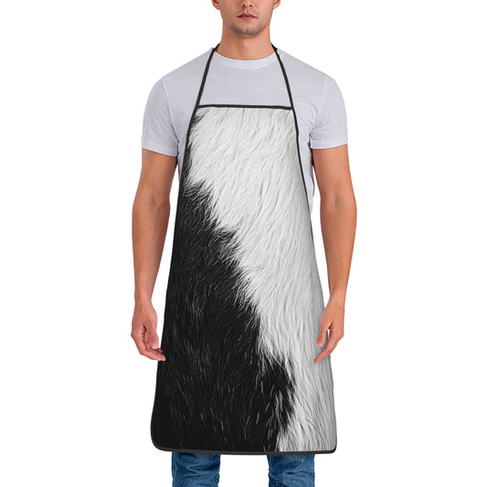 Animal Fur Texture Apron – Black & White Pattern Waterproof Cooking Apron, Unisex Adjustable Kitchen Bib