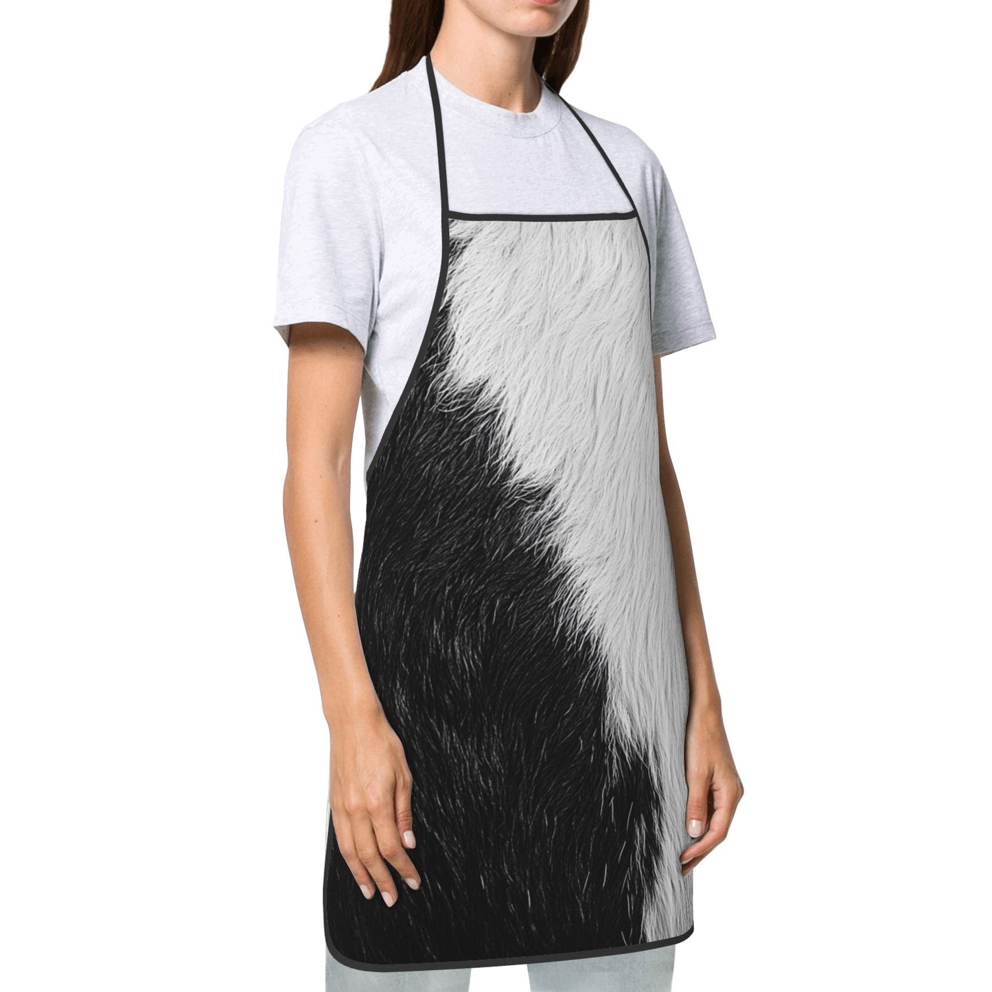 Animal Fur Texture Apron – Black & White Pattern Waterproof Cooking Apron, Unisex Adjustable Kitchen Bib