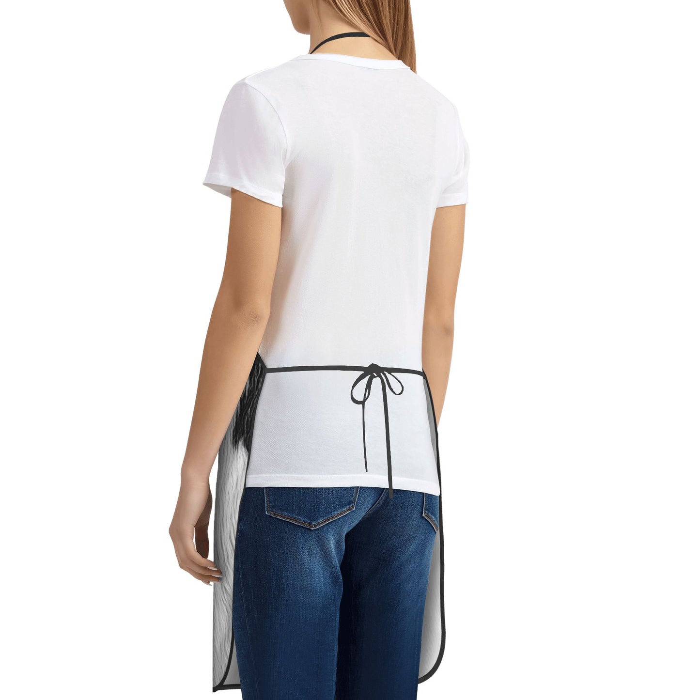 Animal Fur Texture Apron – Black & White Pattern Waterproof Cooking Apron, Unisex Adjustable Kitchen Bib
